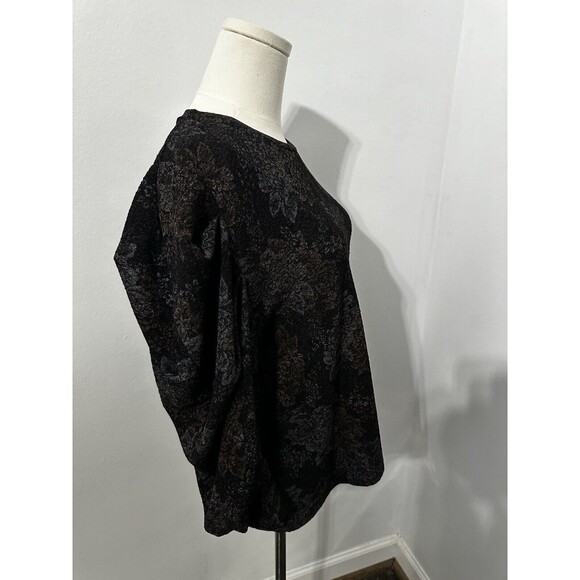 Zara Trafaluc S/S 18 Black Metallic Floral Print Puff Sleeve Top Womens Blouse - Picture 5 of 12